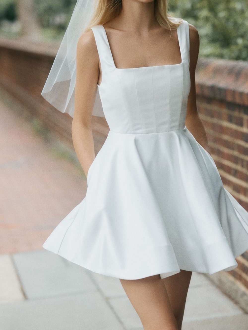 NWT BHLDN Square Neck Fit & Flare Mini Wedding Dress White Size M Anthropologie